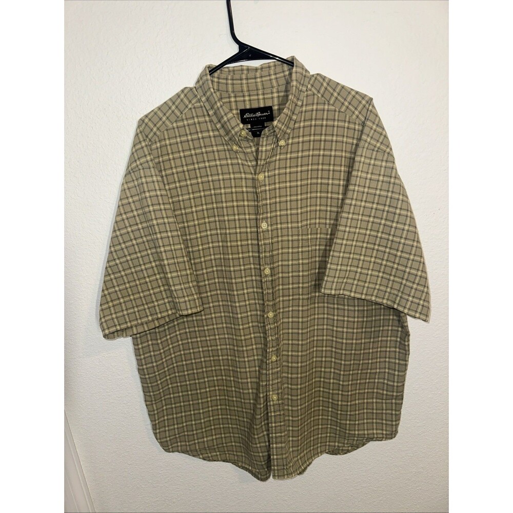 Eddie Bauer Men’s Button Up XL Short Sleeve Tan Plaid Shirt